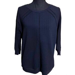 Ann Taylor Navy Blue Crochet Detail Career Top Women's M Medium